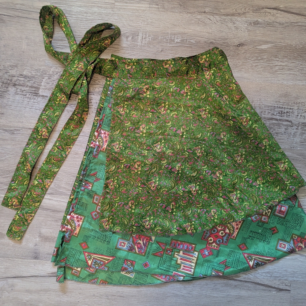 Green Printed Wrap Skirt - Versatile Women's Skirt